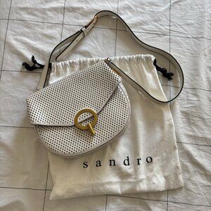 Sandro Pepita White Leather Perforated Shoulder Bag